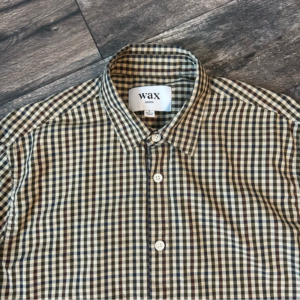 Wax London Tan Plaid Casual Button Down Shirt Long Sleeve Men’s Small - Picture 2 of 8